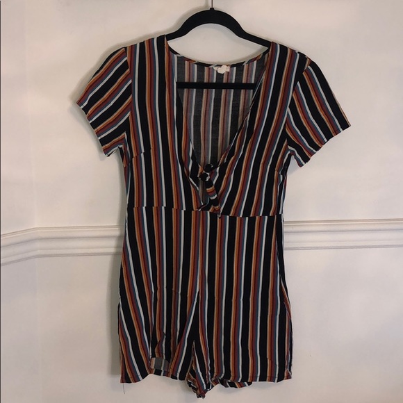Striped V-neck Garage romper - Picture 2 of 5